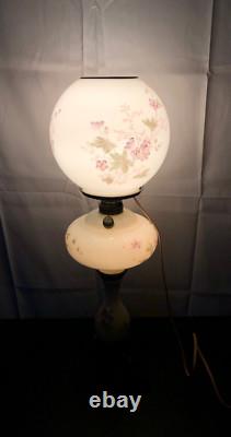 Antique Victorian White Milk Glass Electric OilLamp/Painted Purple Flowers