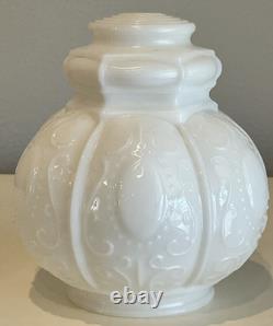 Antique Victorian White Milk Glass Lightning Rod Ball Lamp Shade EUC