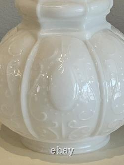 Antique Victorian White Milk Glass Lightning Rod Ball Lamp Shade EUC