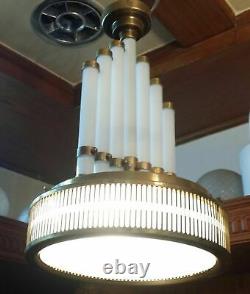 Antique Vintage Art Deco Fixture Ceiling Brass Hanging Light Milk Glass Lamp