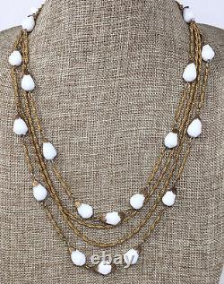 Antique Vintage Beaded Multistrand Necklace White Poured Molded Milk Glass EUC