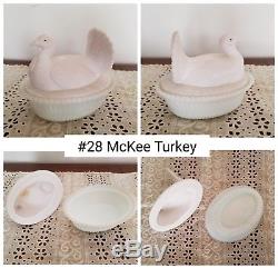 Antique/Vintage McKee Turkey Milk Glass Covered Dish