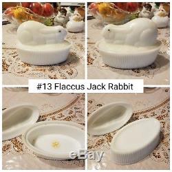 Antique/Vintage White Flaccus Milk Glass Jack Rabbit Covered Dish