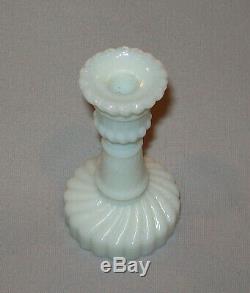 Antique Vtg 19th C 1870s Pair Miniature Pressed Milk Glass Candlestick Holders