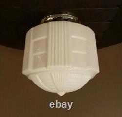 Antique/Vtg 20s/30s Art Deco Milk Glass Skyscraper Ceiling Light Fixture, Gatsby