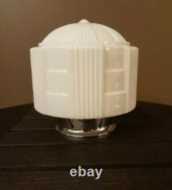 Antique/Vtg 20s/30s Art Deco Milk Glass Skyscraper Ceiling Light Fixture, Gatsby