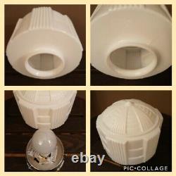 Antique/Vtg 20s/30s Art Deco Milk Glass Skyscraper Ceiling Light Fixture, Gatsby