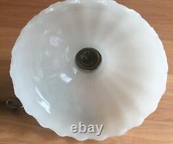 Antique Vtg Brass Pendant Ceiling Hanging Light Fixture White Milk Glass Shade