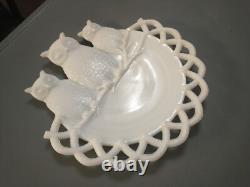 Antique Westmoreland Milk Glass Three Owls Platter 7 3/8 Diameter