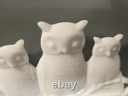 Antique Westmoreland Milk Glass Three Owls Platter 7 3/8 Diameter