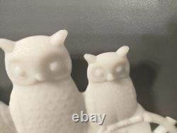 Antique Westmoreland Milk Glass Three Owls Platter 7 3/8 Diameter
