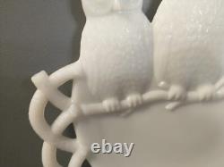 Antique Westmoreland Milk Glass Three Owls Platter 7 3/8 Diameter
