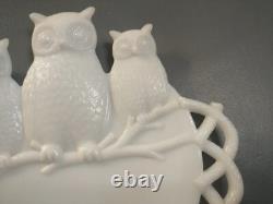 Antique Westmoreland Milk Glass Three Owls Platter 7 3/8 Diameter