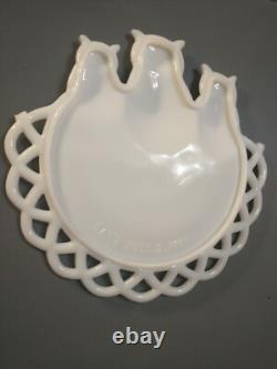 Antique Westmoreland Milk Glass Three Owls Platter 7 3/8 Diameter