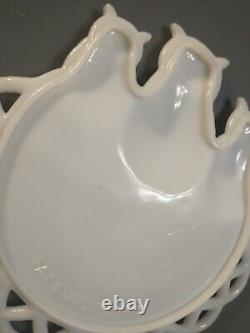 Antique Westmoreland Milk Glass Three Owls Platter 7 3/8 Diameter