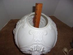 Antique White Milk Glass Cherub or Baby Face Converted Table Oil Lamp