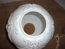 Antique White Milk Glass Cherub or Baby Face Converted Table Oil Lamp