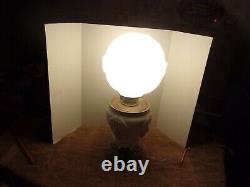 Antique White Milk Glass Cherub or Baby Face Converted Table Oil Lamp