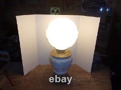 Antique White Milk Glass Cherub or Baby Face Converted Table Oil Lamp