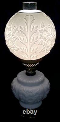 Antique White Milk Glass Lamp Victorian Oak Leaf Rose Vintage Gone With The Wind