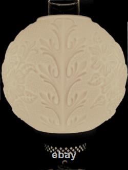 Antique White Milk Glass Lamp Victorian Oak Leaf Rose Vintage Gone With The Wind