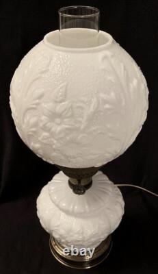 Antique White Milk Glass Lamp Victorian Oak Leaf Rose Vintage Gone With The Wind