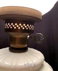 Antique White Milk Glass Lamp Victorian Oak Leaf Rose Vintage Gone With The Wind