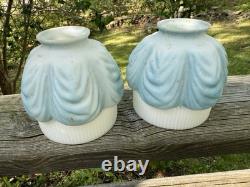 Antique White Milk Glass Painted Embossed Globe Bell Shape Drape Sconce Lamp