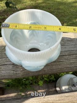 Antique White Milk Glass Painted Embossed Globe Bell Shape Drape Sconce Lamp