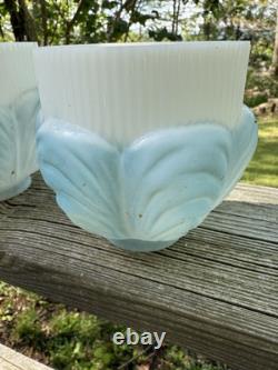 Antique White Milk Glass Painted Embossed Globe Bell Shape Drape Sconce Lamp