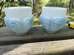 Antique White Milk Glass Painted Embossed Globe Bell Shape Drape Sconce Lamp