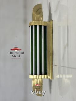 Art Deco Brass Wall Sconce Light Green White Milk Glass Rods Retro Vintage Lamp