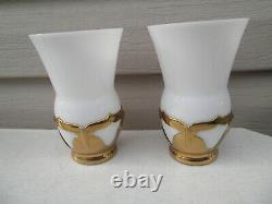 Art Deco Cambridge Milk Glass Pitcher Set- Farber Brass Holders-Stickers On