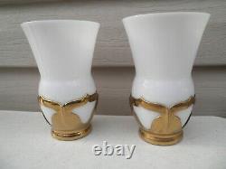 Art Deco Cambridge Milk Glass Pitcher Set- Farber Brass Holders-Stickers On