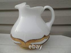 Art Deco Cambridge Milk Glass Pitcher Set- Farber Brass Holders-Stickers On