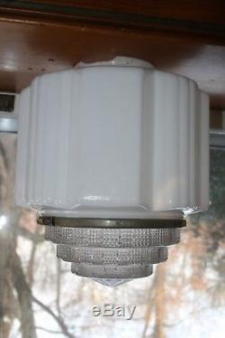 Art Deco Milk Glass Geometric Globe Chandelier Hanging Lamp Pendant