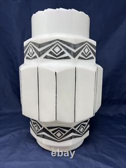 Art Deco Milk Glass SKYSCRAPER Wedding Cake stenciled Shade Large! RARE