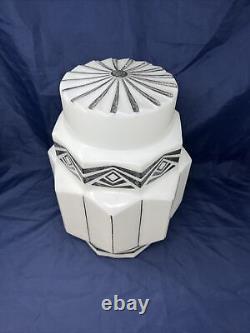 Art Deco Milk Glass SKYSCRAPER Wedding Cake stenciled Shade Large! RARE