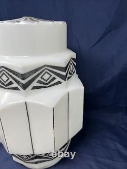 Art Deco Milk Glass SKYSCRAPER Wedding Cake stenciled Shade Large! RARE