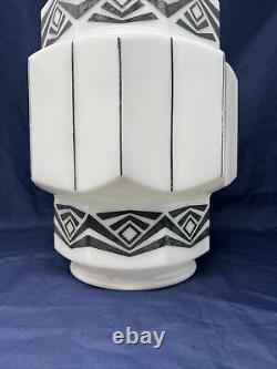 Art Deco Milk Glass SKYSCRAPER Wedding Cake stenciled Shade Large! RARE