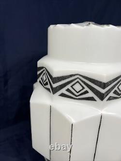 Art Deco Milk Glass SKYSCRAPER Wedding Cake stenciled Shade Large! RARE