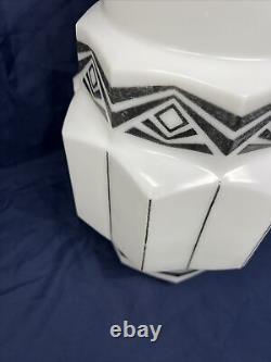 Art Deco Milk Glass SKYSCRAPER Wedding Cake stenciled Shade Large! RARE