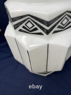 Art Deco Milk Glass SKYSCRAPER Wedding Cake stenciled Shade Large! RARE