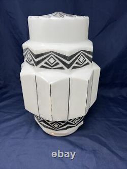 Art Deco Milk Glass SKYSCRAPER Wedding Cake stenciled Shade Large! RARE