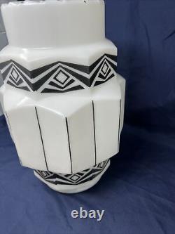 Art Deco Milk Glass SKYSCRAPER Wedding Cake stenciled Shade Large! RARE