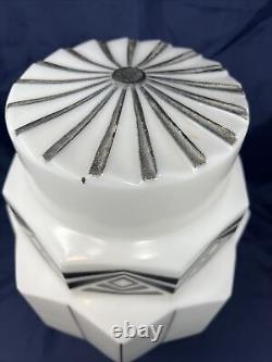 Art Deco Milk Glass SKYSCRAPER Wedding Cake stenciled Shade Large! RARE