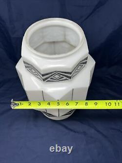 Art Deco Milk Glass SKYSCRAPER Wedding Cake stenciled Shade Large! RARE