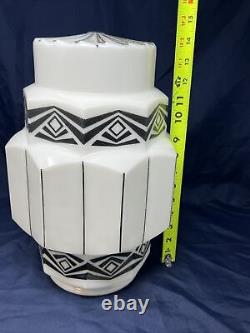 Art Deco Milk Glass SKYSCRAPER Wedding Cake stenciled Shade Large! RARE