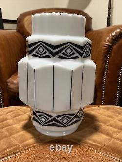 Art Deco Milk Glass SKYSCRAPER Wedding Cake stenciled Shade Large! RARE