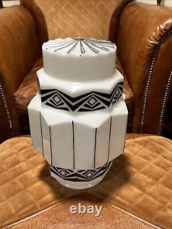 Art Deco Milk Glass SKYSCRAPER Wedding Cake stenciled Shade Large! RARE